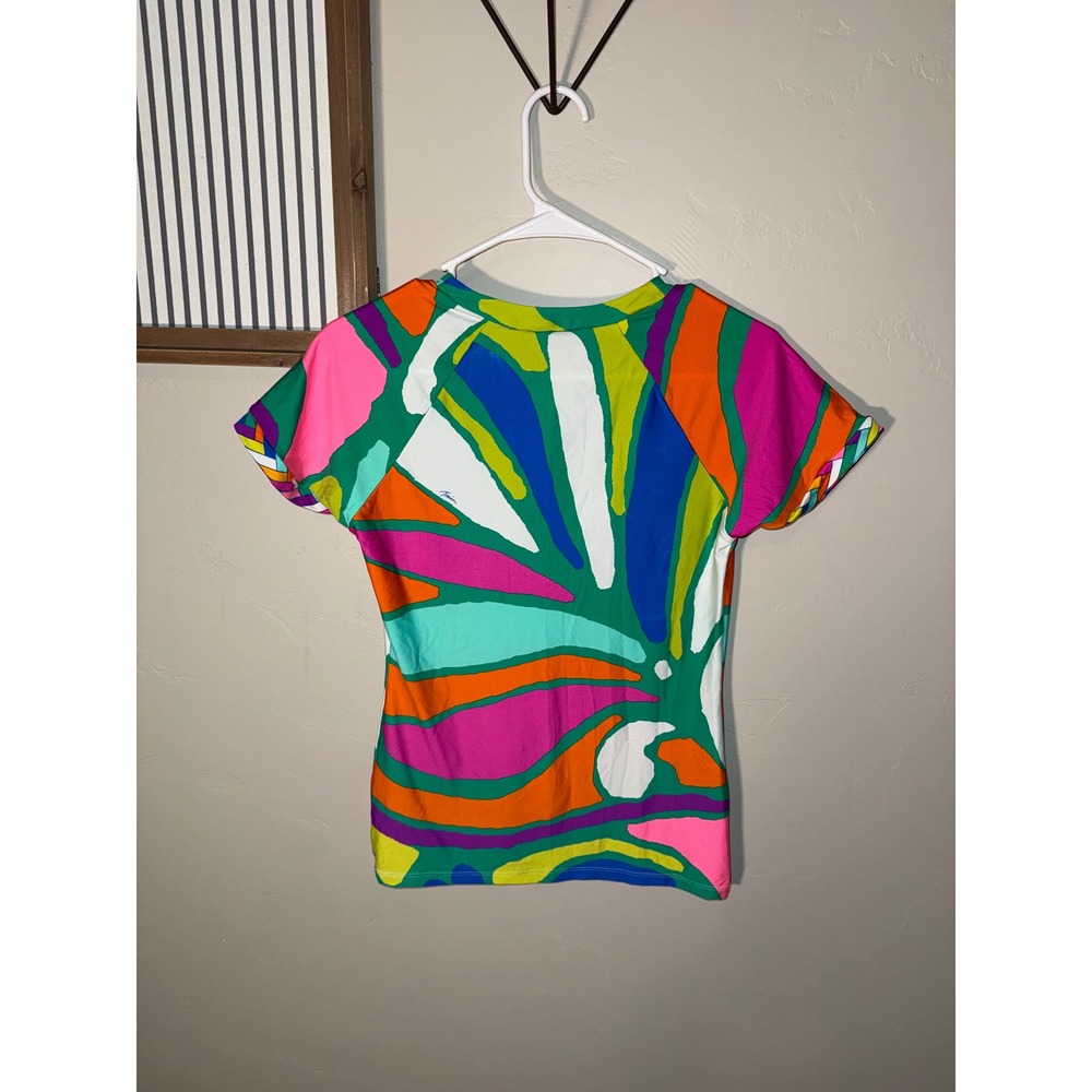 Trina Turk Womens Multi Color Abstract Print Short Sleeve Rash Guard Swim Top - Picture 4 of 7